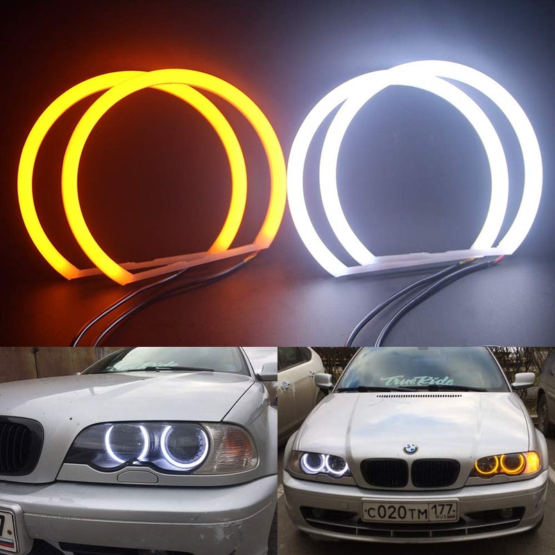 csslyzl Switchback Dual Color White/Amber 131MM Halo Rings Cotton Light SMD LED Angel Eyes Compatible with BMW E36 E38 E39 E46 M3 3,5,7 Series - Image 1